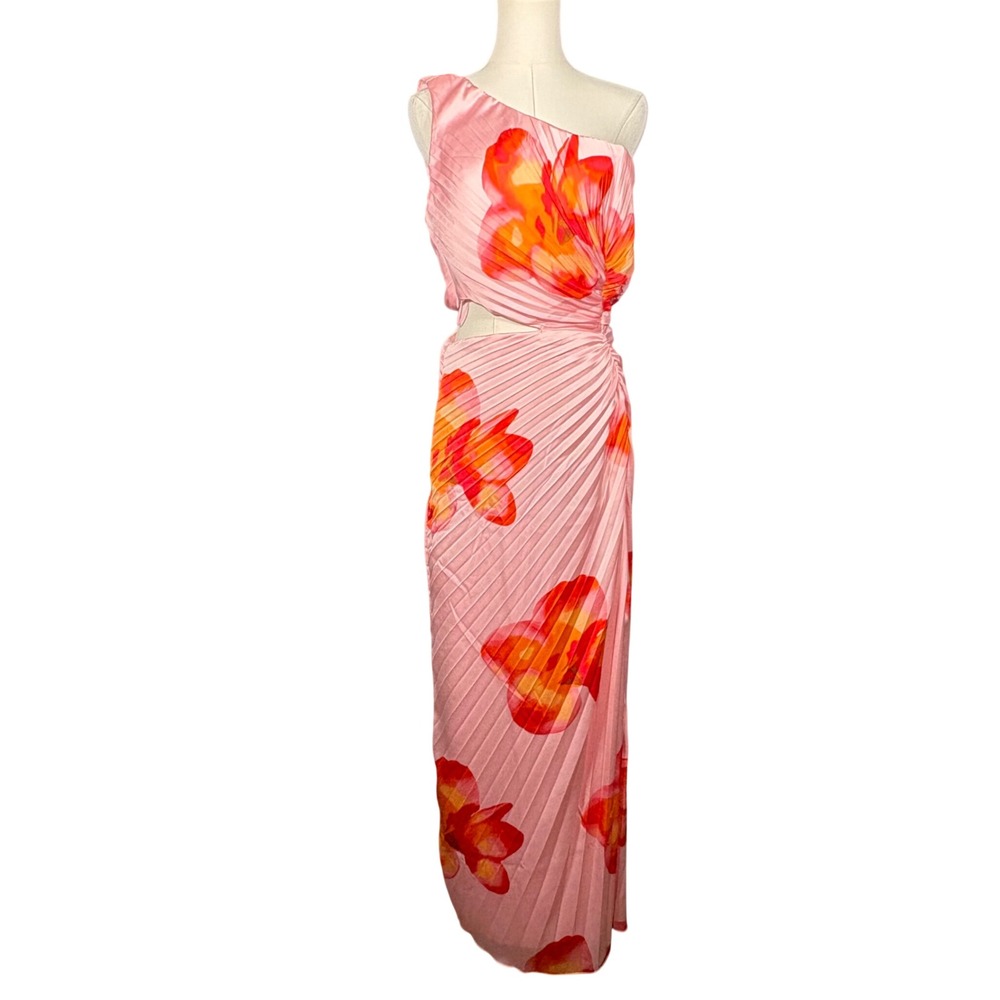 Abercrombie & Fitch Giselle Pink Floral One Shoulder Pleated Cutout Maxi Dress M